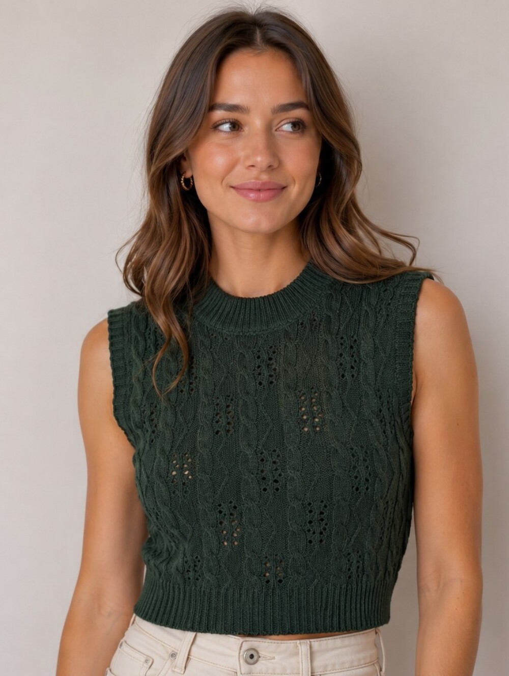 GREEN CABLE KNIT SWEATER VEST SIZE SMALL